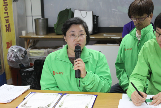 노동당 김광이 후보가 7대요구안에 대한 약속과 함께 여성장애인에 대한 정책에도 노력하겠다고 피력하고 있다. ⓒ에이블뉴스