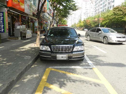 농협중앙회 고잔동지점 앞 노상주차장 장애인주차구역에 주차한 비장애인차량. 차주는 주차요원의 지시에 따라 주차했다고 말했다. ⓒ박종태&#13;&#10;